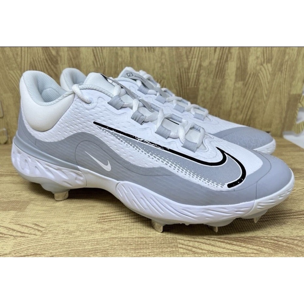 Nike Alpha‎ Huarache Elite 4 Size 8 Grey White Metal Baseball Cleats FD2745-104